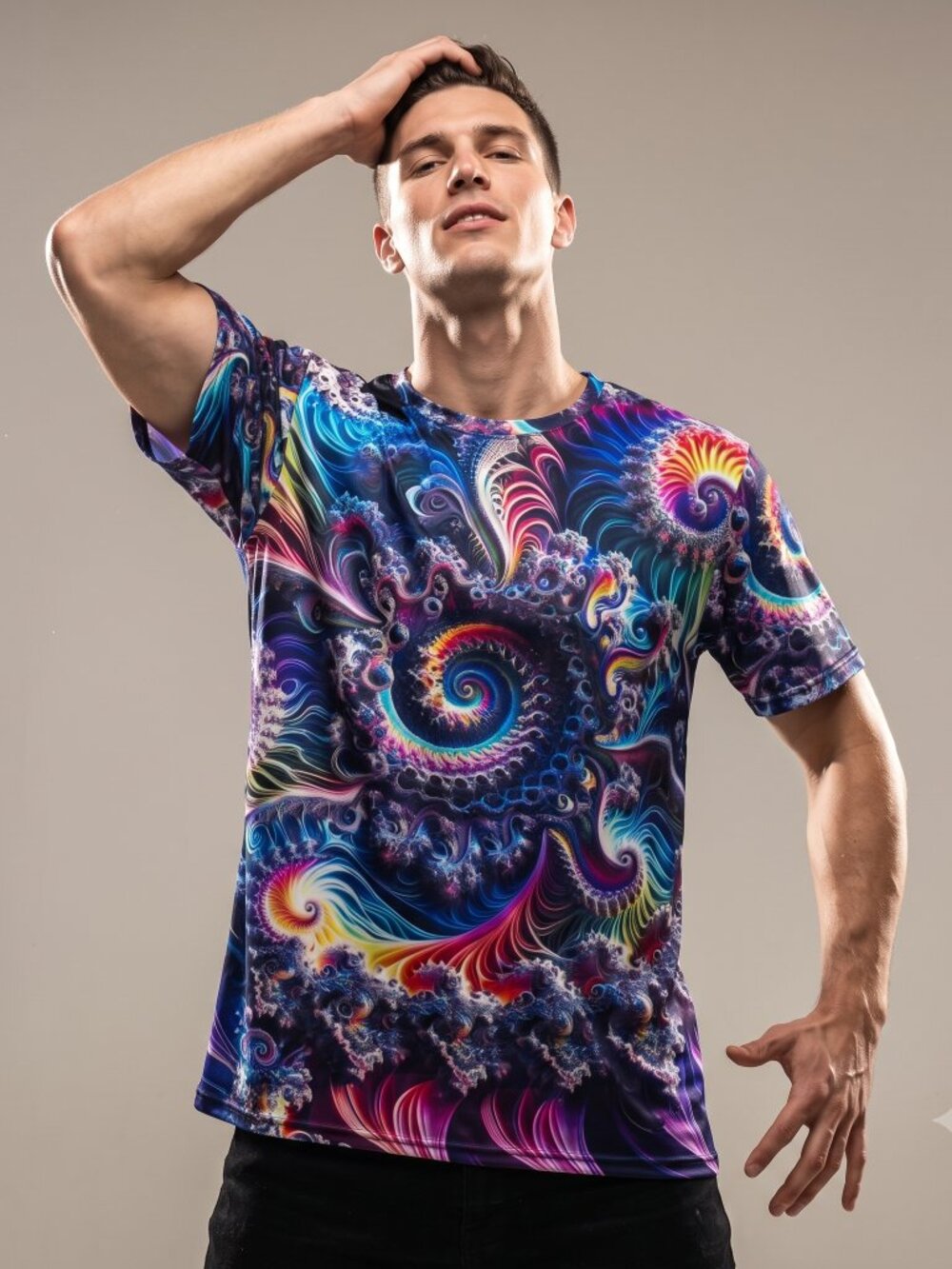 Psychedelic Rave Tee Shirt 3D Fractal Tessellation Size 2XL Purple Mandelbrot